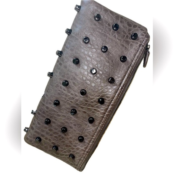 Urban Expressions Studded Foldover Clutch, Brown - Picture 10 of 13